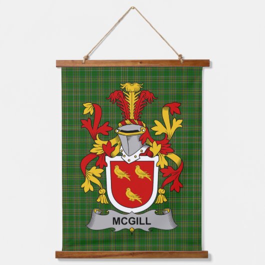 Irish McGill Coat of Arms Family Crest Wandteppich Mit Holzrahmen (Vorderseite)