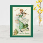 Irish Miss mit Violine Grußkarte Karte (Gelbe Blume)