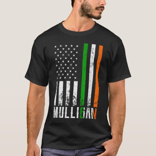 Irish MULLIGAN Family American Flag Ireland Flag T-Shirt (Vorderseite)