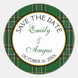 Irish National Tartan Wedding Save the Date Runder Aufkleber