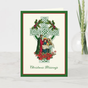Irish Nativity Jungfrau Mary Jesus Poinsettias Feiertagskarte