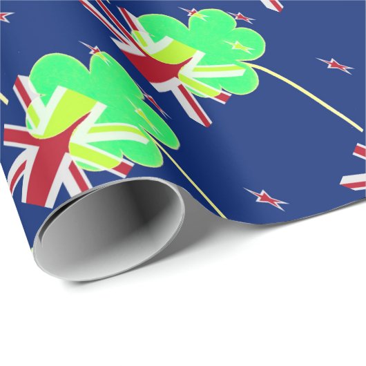 Irish New Zealand Flag Kleeblatt Clover St Patrick Geschenkpapier (Rolleneckpunkt)