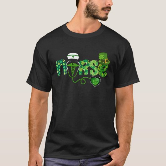 Irish Nurse Stethoscope Scrub St Patricks Day Nurs T-Shirt (Vorderseite)