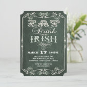 Irish Party Eat Drinks und sein Irish Chalkboard Einladung (Stehend Vorderseite)