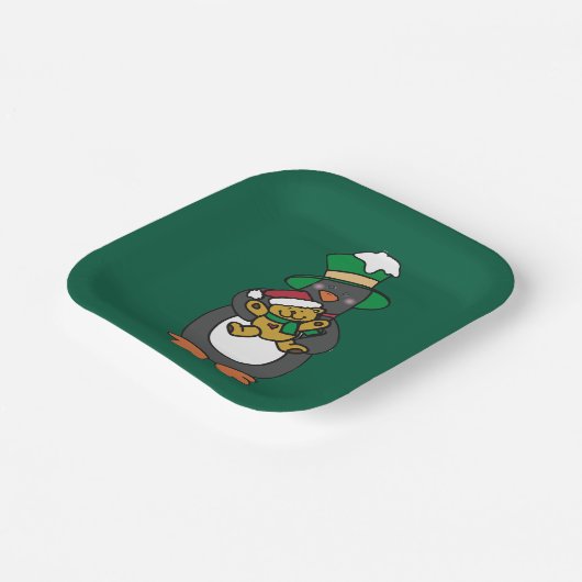 Irish Penguin Holding Christmas Teddy Bear Pappteller (Gewinkelt)