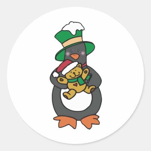 Irish Penguin Holding Christmas Teddy Bear Runder Aufkleber (Vorderseite)