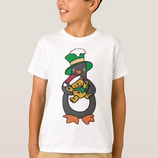 Irish Penguin Holding Christmas Teddy Bear T-Shirt (Vorderseite)