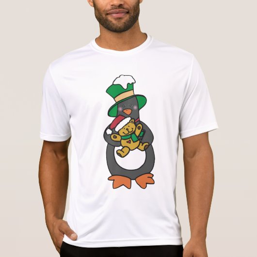 Irish Penguin Holding Christmas Teddy Bear T-Shirt (Vorderseite)