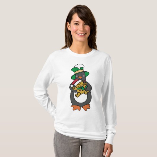 Irish Penguin Holding Christmas Teddy Bear T-Shirt (Vorne ganz)