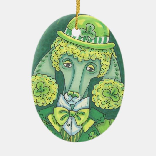 IRISH POODLE ST. PATRICK'S DAY HUNDE ORNAMENT Oval (Vorne)
