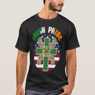 Irish Priad Flag mit US-Flagge und keltisches Kreu T-Shirt