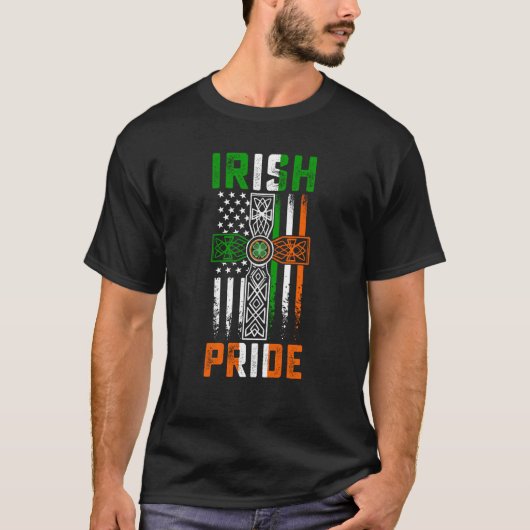 Irish Pride American Flag Celtic Cross St Patricks T-Shirt (Vorderseite)