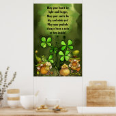 Irish Proverb, Clovers and Leprechaun Gnomes Poster (Küche)
