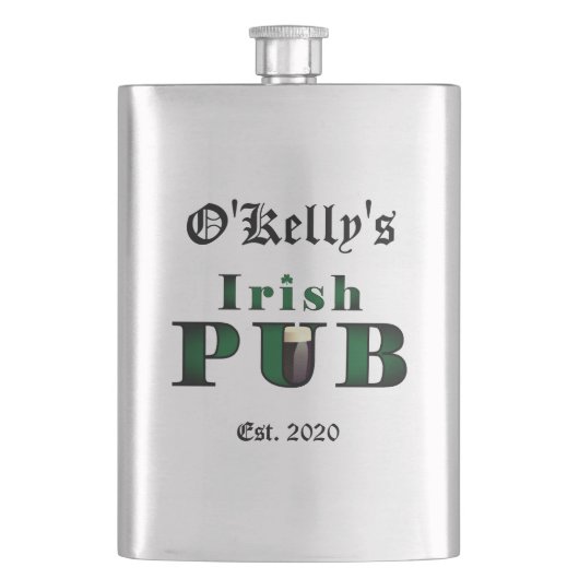 Irish Pub Bar Tavern Classic Stainless Steel Flask Flachmann (Vorderseite)