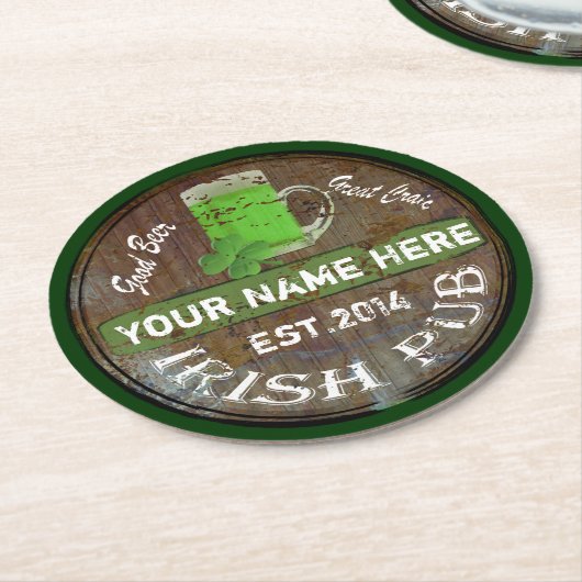 Irish Pub Bierfass Runder Pappuntersetzer (Angewinkelt)