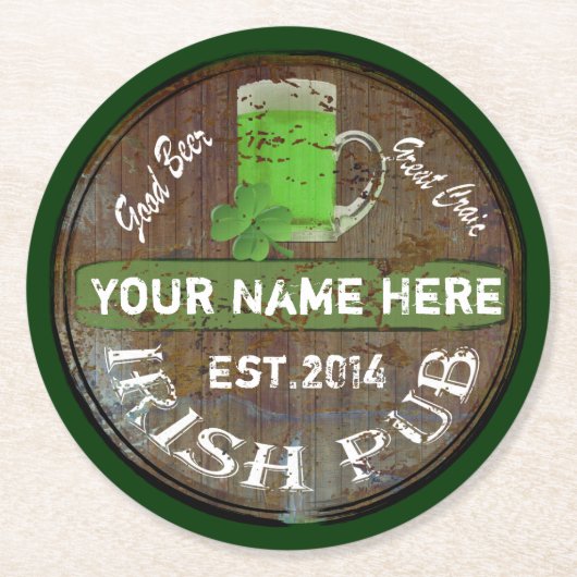 Irish Pub Bierfass Runder Pappuntersetzer (Vorderseite)
