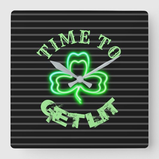 Irish Pub Black Green Kleeblatt Neonuhr Quadratische Wanduhr (Vorderseite)