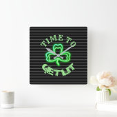 Irish Pub Black Green Kleeblatt Neonuhr Quadratische Wanduhr (Zuhause)