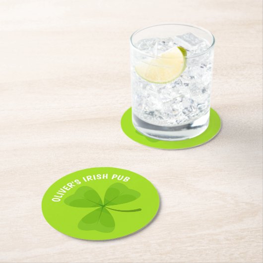 Irish Pub Green Kleeblatt Runder Pappuntersetzer (Vor Ort)