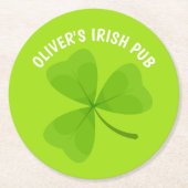 Irish Pub Green Kleeblatt Runder Pappuntersetzer (Vorderseite)
