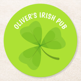 Irish Pub Green Kleeblatt Runder Pappuntersetzer