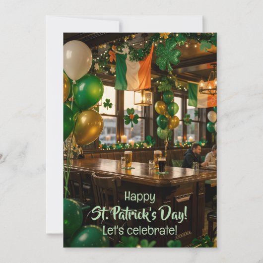 Irish pub ready for St. Patrick's Day party, green Einladung (Vorderseite)