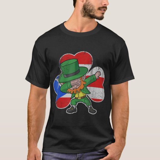 Irish Puerto Rico Dabbing Leprechaun St Patricks T-Shirt (Vorderseite)