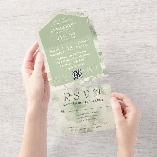 Irish QR-Code für botanische Blumenchartreuse All In One Einladung (Abreißen)