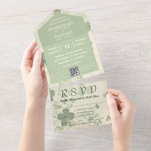 Irish QR-Code für botanische Blumenchartreuse All In One Einladung (Abreißen)