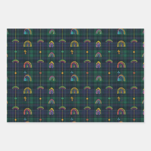 Irish Rainbow St Patrick Tartan Kariertes Set 4 Geschenkpapier Set (Vorderseite 3)