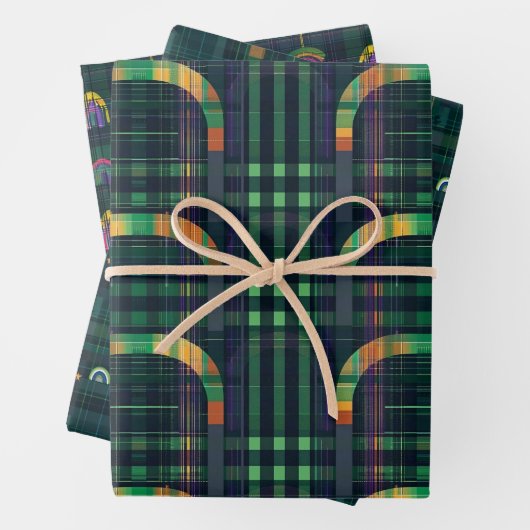 Irish Rainbow St Patrick Tartan Kariertes Set 4 Geschenkpapier Set (Beispiel)