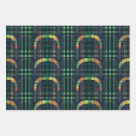 Irish Rainbow St Patrick Tartan Kariertes Set 4 Geschenkpapier Set