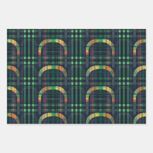 Irish Rainbow St Patrick Tartan Kariertes Set 4 Geschenkpapier Set (Vorderseite)