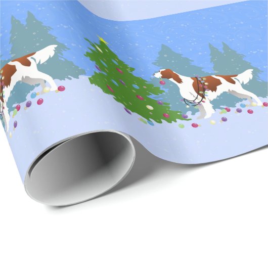 Irish Red and White Setter Decorating Tree Geschenkpapier (Rolleneckpunkt)