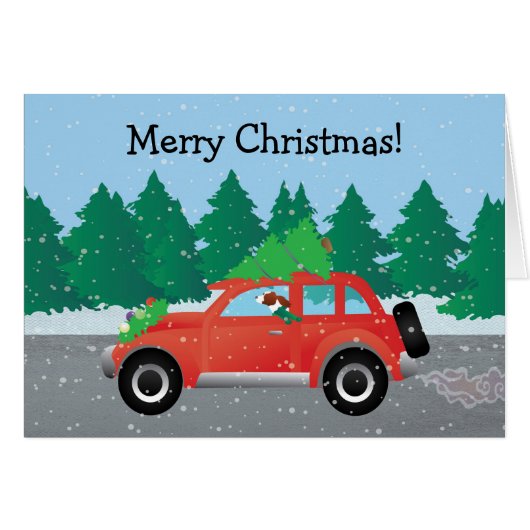 Irish Red and White Setter Driving Christmas Car (Vorderseite (Horizontal))