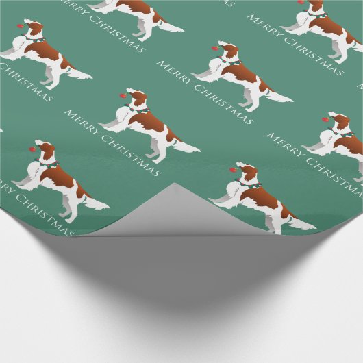 Irish Red and White Setter Frohe Weihnachten Geschenkpapier (Ecke)