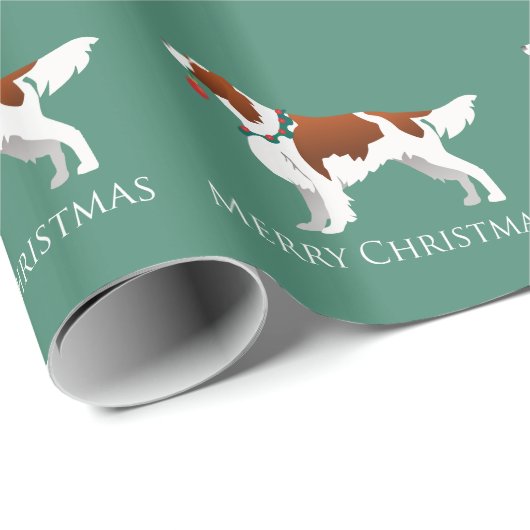 Irish Red and White Setter Frohe Weihnachten Geschenkpapier (Rolleneckpunkt)