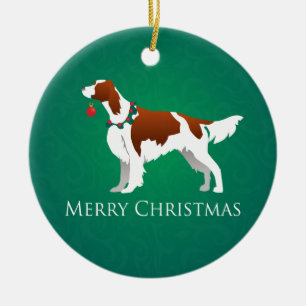 Irish Red and White Setter Frohe Weihnachtsgestalt Keramikornament