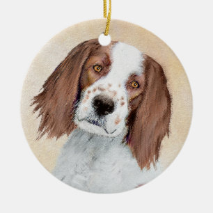 Irish Red and White Setter Painting - Original Art Keramik Ornament