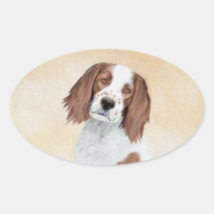Irish Red and White Setter Painting - Original Art Ovaler Aufkleber