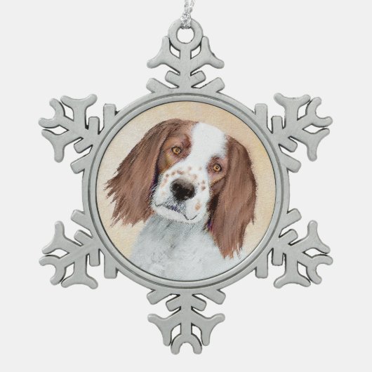 Irish Red and White Setter Painting - Original Art Schneeflocken Zinn-Ornament (Vorderseite)