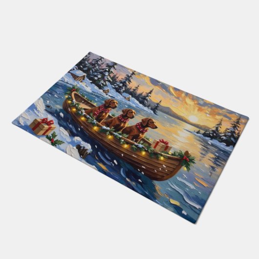 Irish Red Setter Christmas Boat Holiday Fußmatte (Schrägansicht)