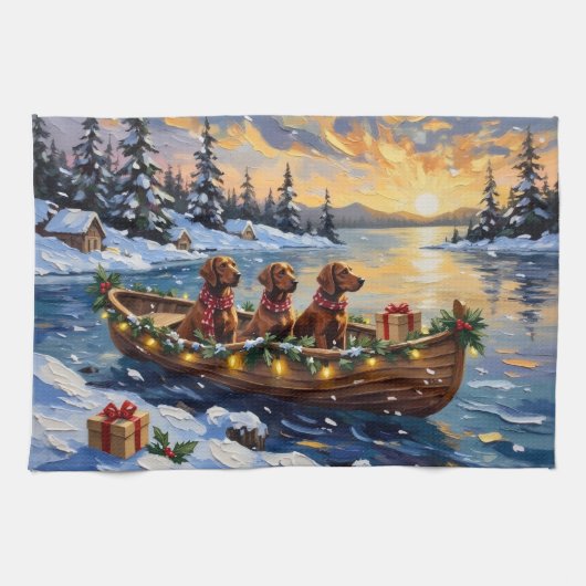 Irish Red Setter Christmas Boat Holiday Geschirrtuch (Horizontal)