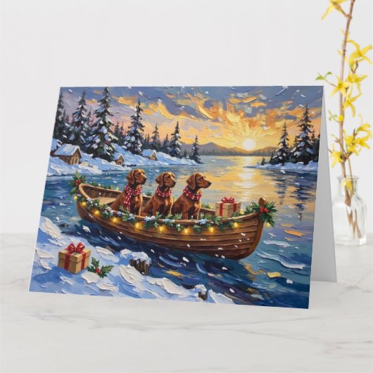 Irish Red Setter Christmas Boat Holiday Karte (Gelbe Blume)