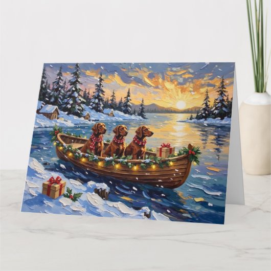 Irish Red Setter Christmas Boat Holiday Karte (Vorderseite)