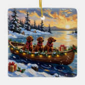 Irish Red Setter Christmas Boat Holiday Keramikornament (Vorderseite)