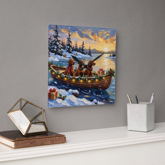 Irish Red Setter Christmas Boat Holiday Quadratische Wanduhr (Büro)