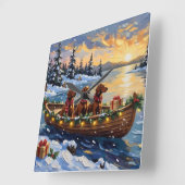 Irish Red Setter Christmas Boat Holiday Quadratische Wanduhr (Winkel)