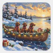 Irish Red Setter Christmas Boat Holiday Quadratischer Aufkleber (Vorderseite)