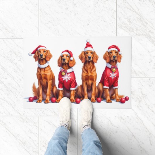 Irish Red Setter Christmas Dress Santa Hat Fußmatte (Indoor)
